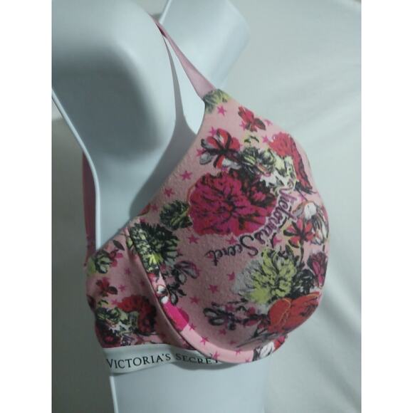 Victoria's Secret Size 34DDD T-shirt Lined Pink Logo Demi Bra Convertible Strap - Picture 2 of 10